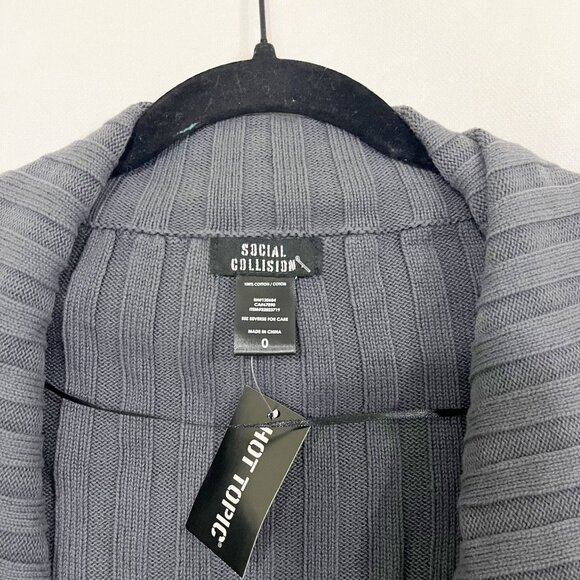 NEW Social Collision Gray Ribbed Cardigan Sweater Goth Grunge - Size 0X - Picture 3 of 5